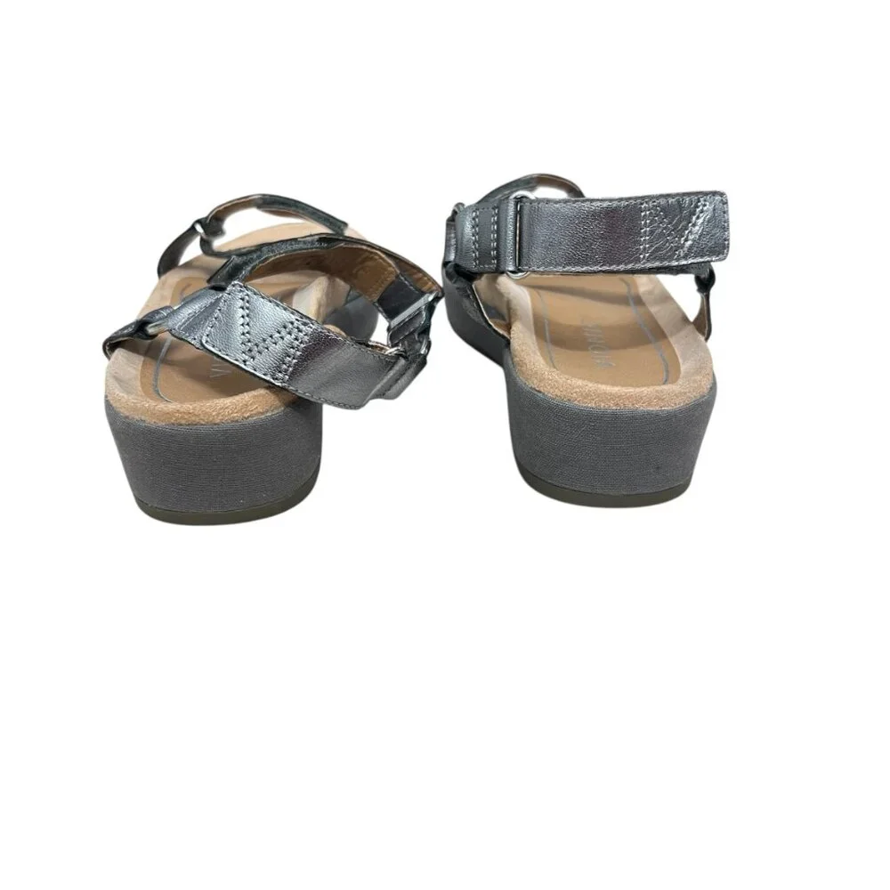 Vionic Kayan Leather Metallic Pewter Strappy Platform Sandal Women's size 8